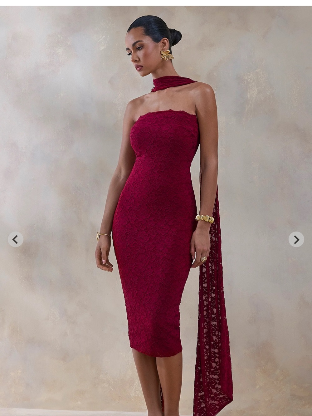 Strapless Lace Midi Dress in Deep Berry